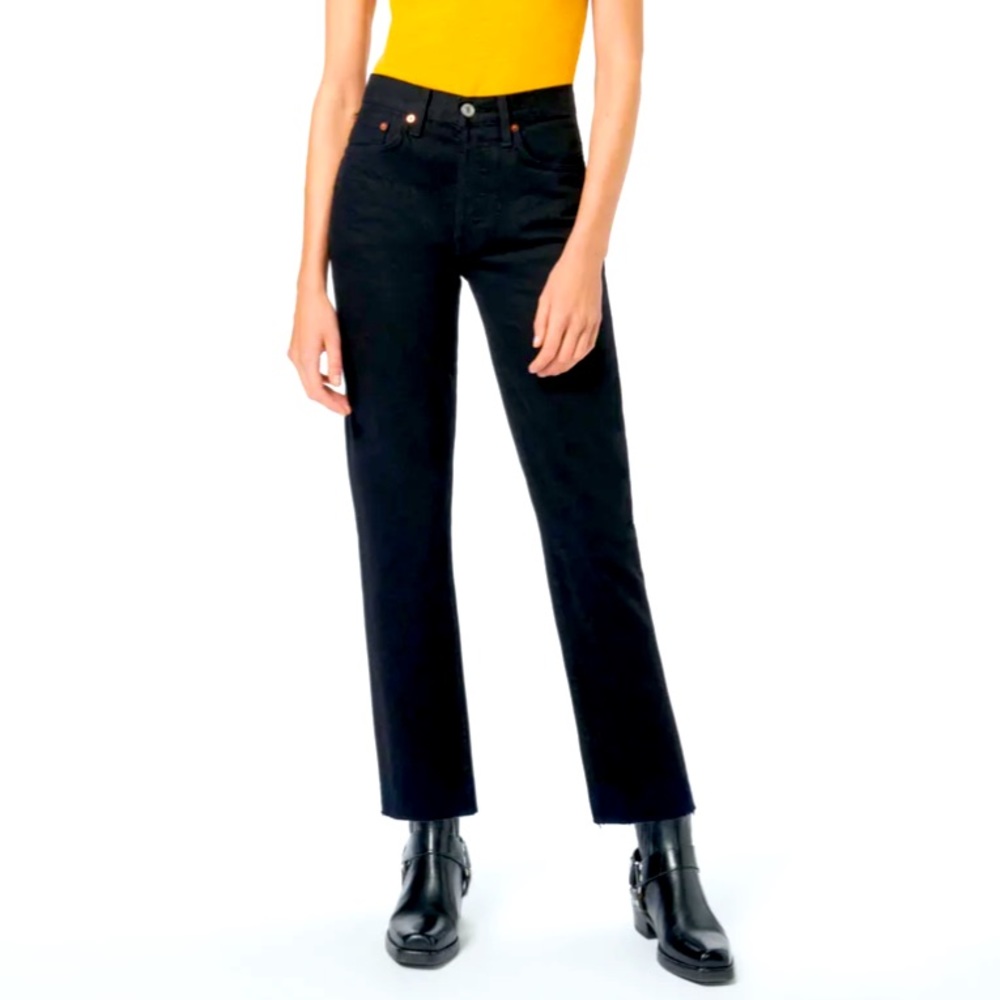 Re / Done High Rise Stove Pipe Jeans in Black